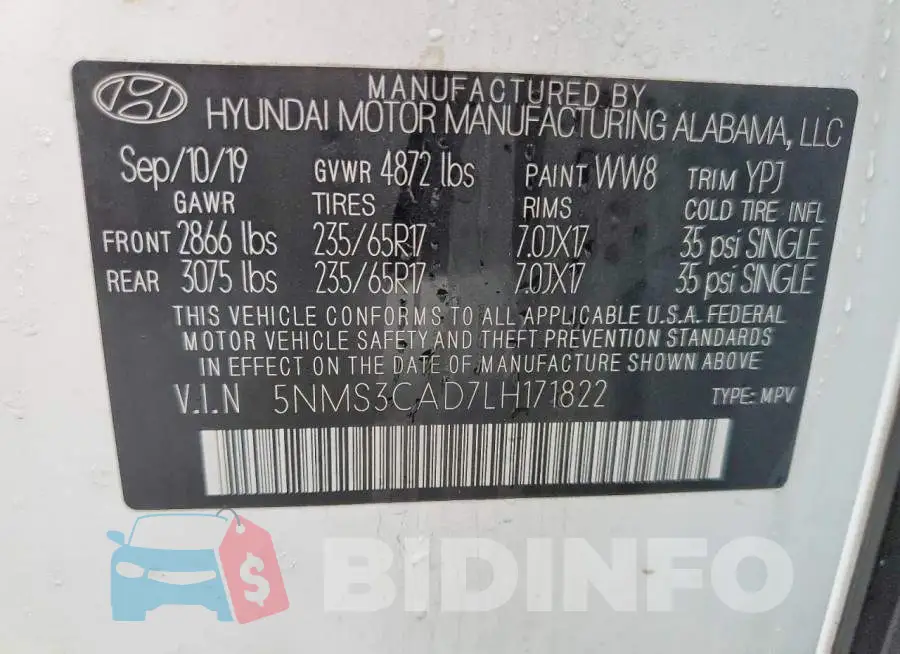 5NMS3CAD7LH171822 Photo# 14
