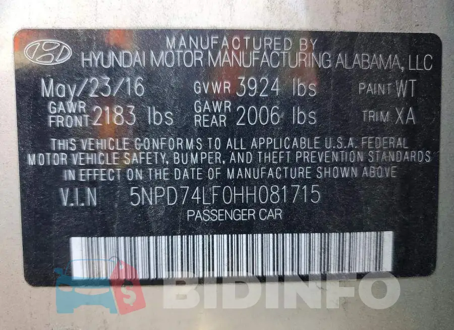 5NPD74LF0HH081715 Photo# 12