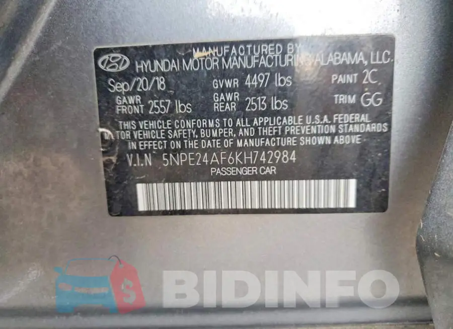 5NPE24AF6KH742984 Photo# 12