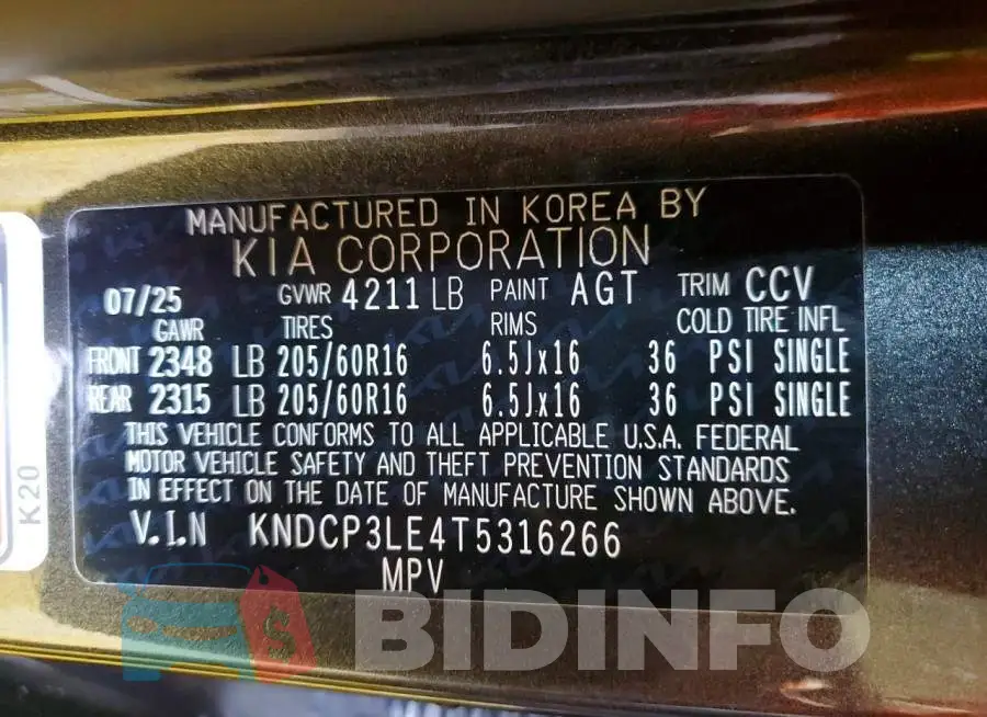 KNDCP3LE4T5316266 Photo# 14