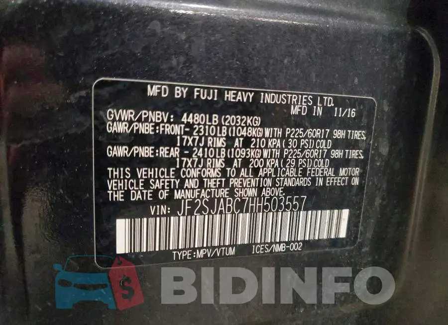 JF2SJABC7HH503557 Photo# 13