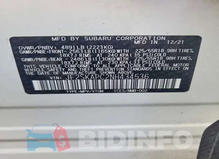 JF2SKAPC2NH434536 Photo# 14