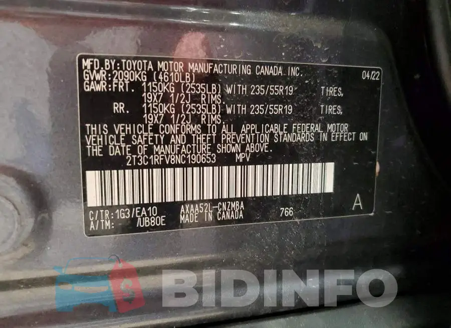 2T3C1RFV8NC190653 Photo# 14