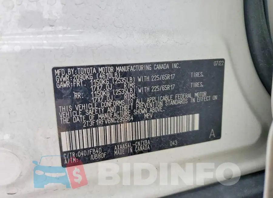 2T3F1RFV6NC295964 Photo# 14