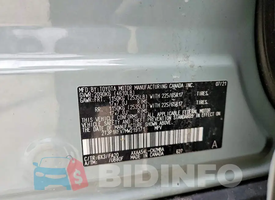 2T3P1RFV7MW219171 Photo# 13