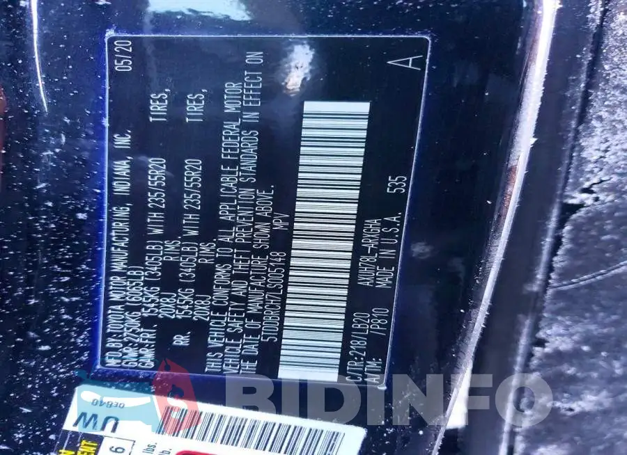 5TDDBRCH7LS005148 Photo# 14