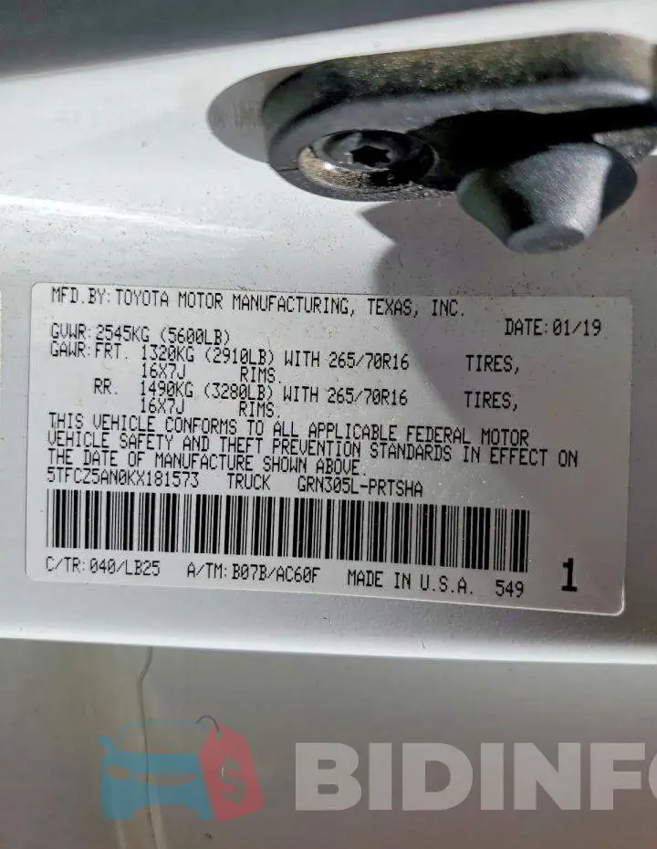 5TFCZ5AN0KX181573 Photo# 12