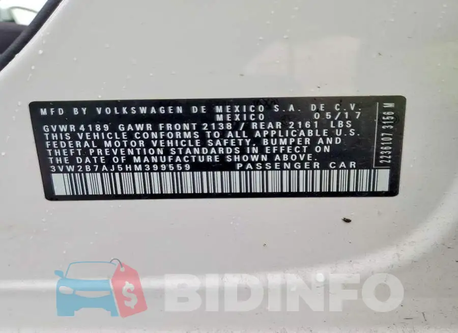 3VW2B7AJ5HM399559 Photo# 12