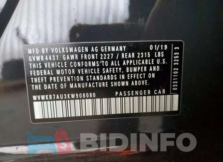 WVWKR7AU3KW908080 Photo# 13