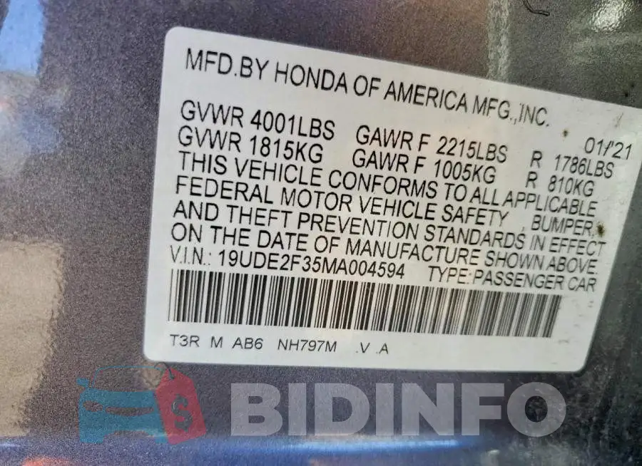 19UDE2F35MA004594 Photo# 12