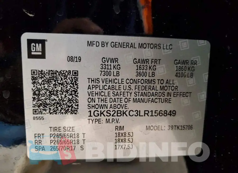 1GKS2BKC3LR156849 Photo# 14