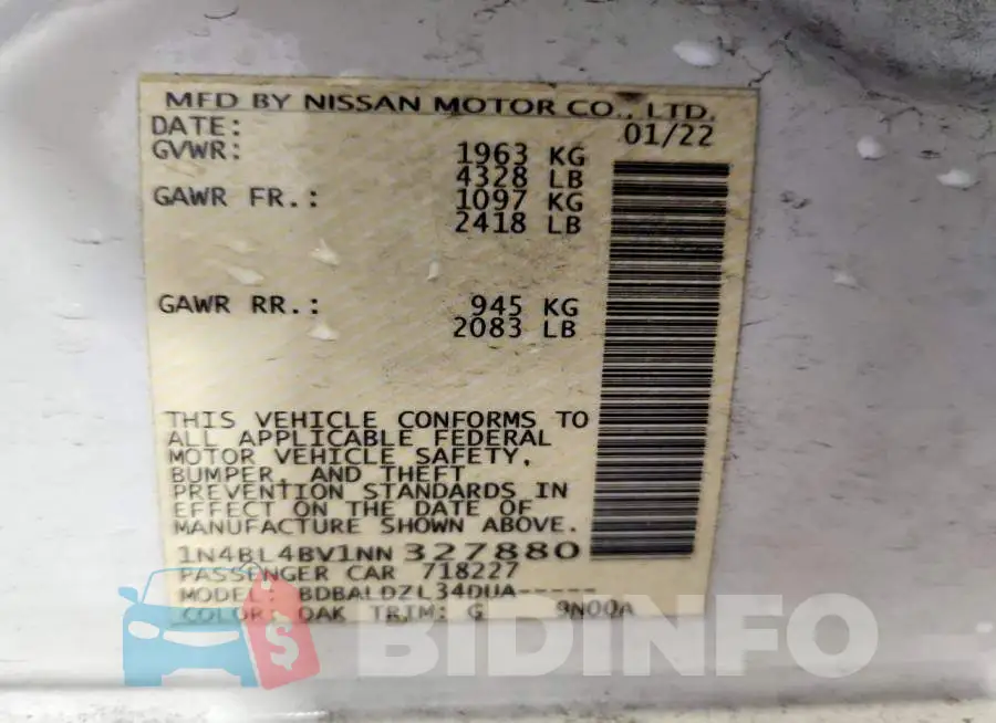 1N4BL4BV1NN327880 Photo# 12