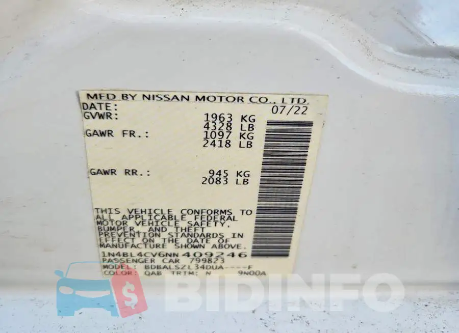 1N4BL4CV6NN409246 Photo# 12