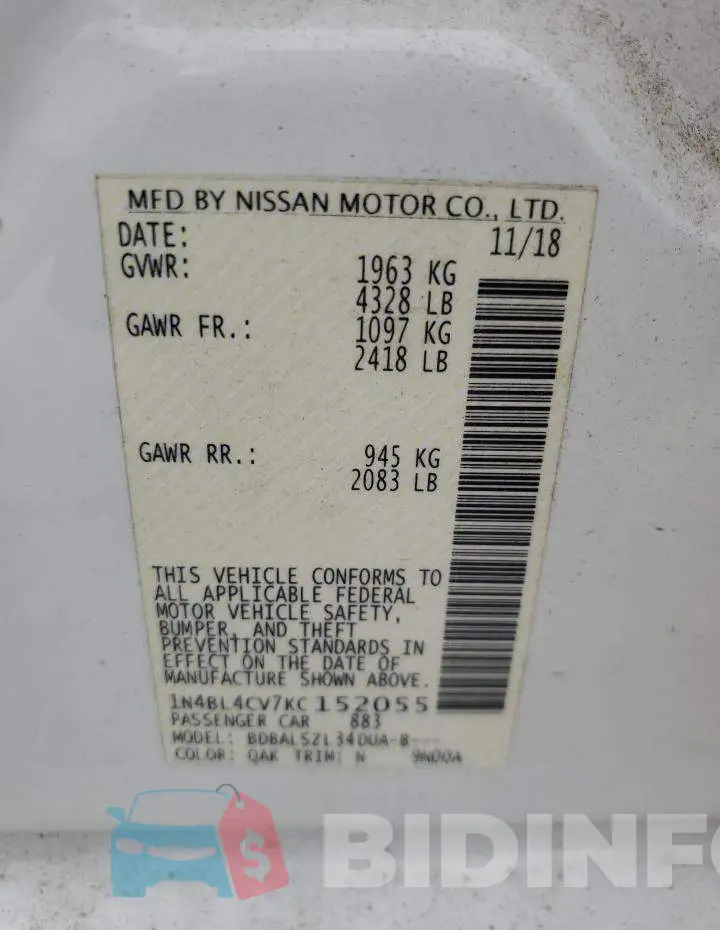 1N4BL4CV7KC152055 Photo# 13