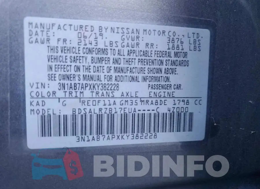 3N1AB7APXKY382228 Photo# 12