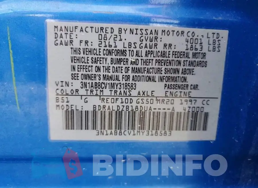 3N1AB8CV1MY318583 Photo# 13