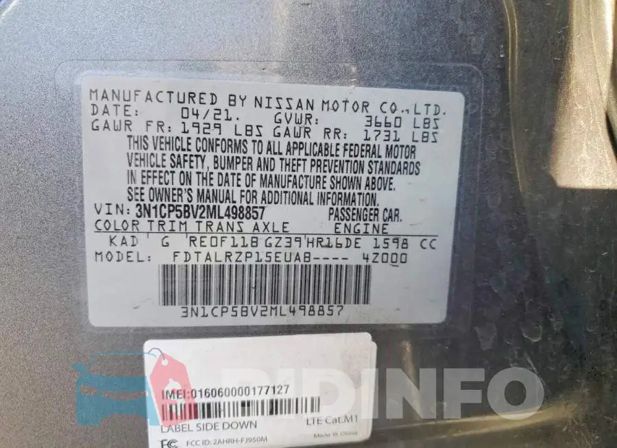 3N1CP5BV2ML498857 Photo# 13