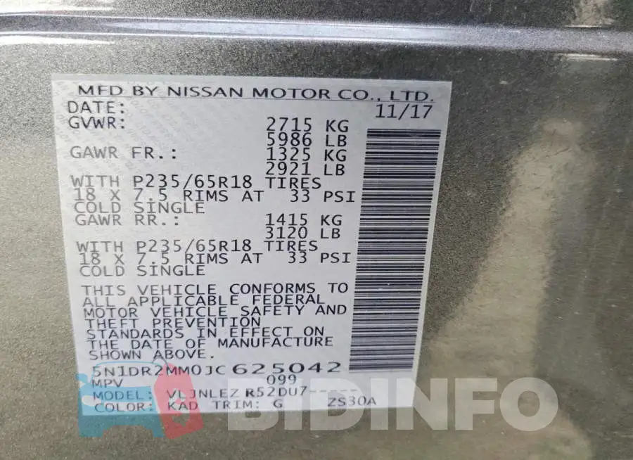 5N1DR2MM0JC625042 Photo# 14