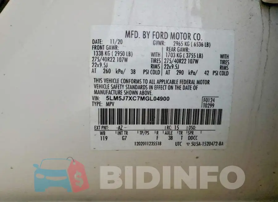 5LM5J7XC7MGL04900 Photo# 14