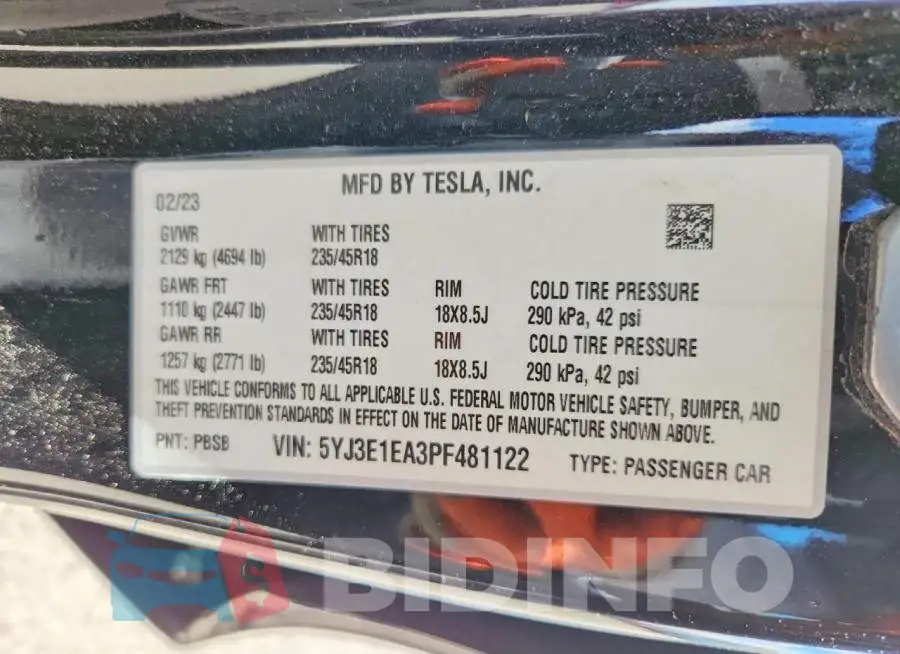 5YJ3E1EA3PF481122 Photo# 12