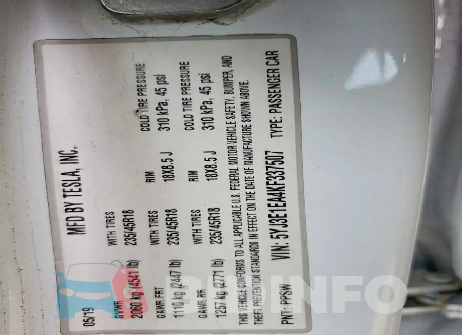 5YJ3E1EA4KF337507 Photo# 13