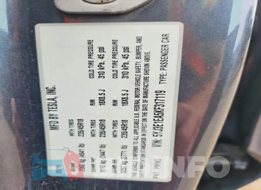 5YJ3E1EA5KF317119 Photo# 12