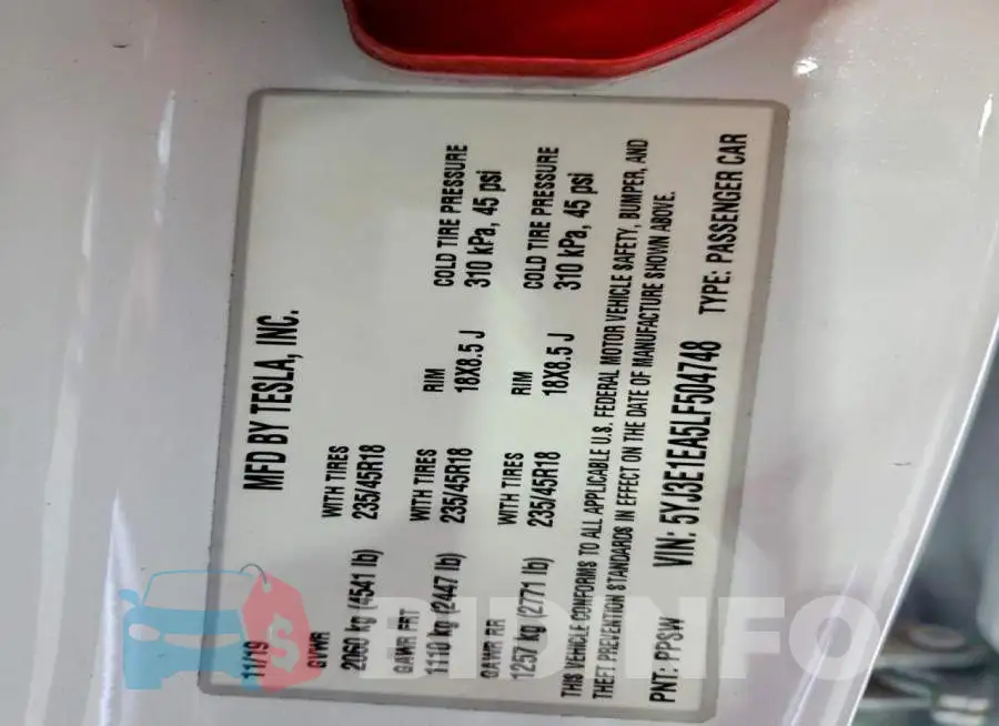 5YJ3E1EA5LF504748 Photo# 12