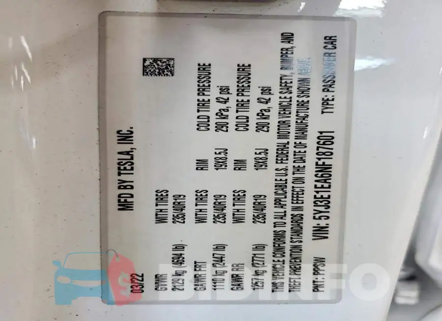5YJ3E1EA6NF187601 Photo# 12
