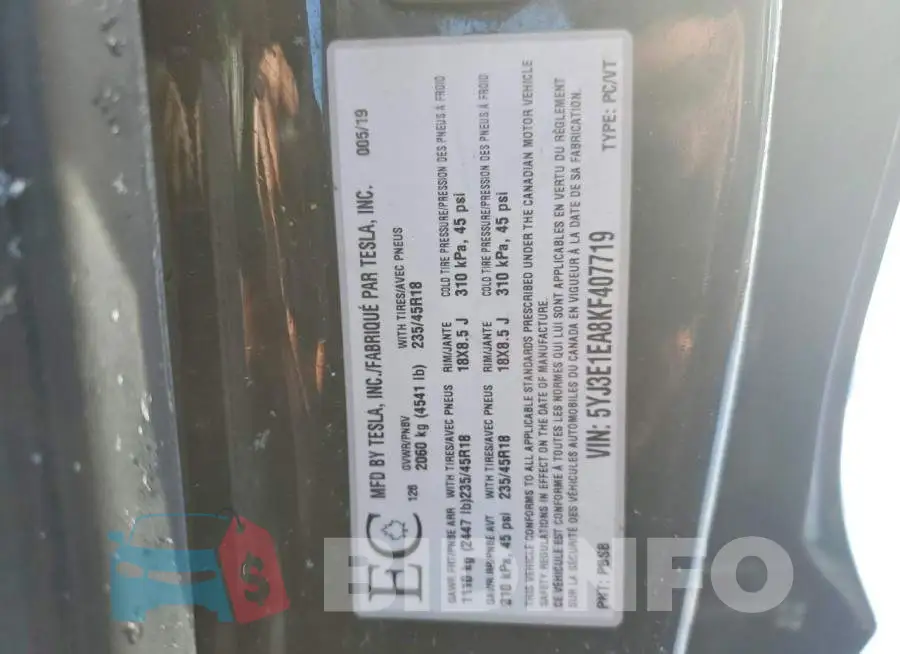5YJ3E1EA8KF407719 Photo# 13