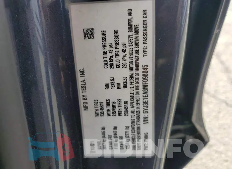 5YJ3E1EA8MF098045 Photo# 13