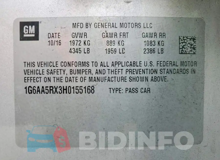 1G6AA5RX3H0155168 Photo# 13