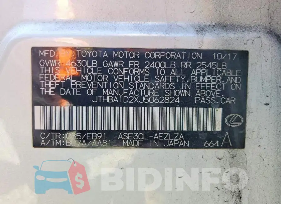 JTHBA1D2XJ5062824 Photo# 12