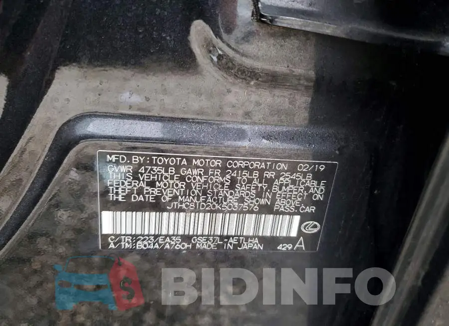 JTHC81D20K5037576 Photo# 12