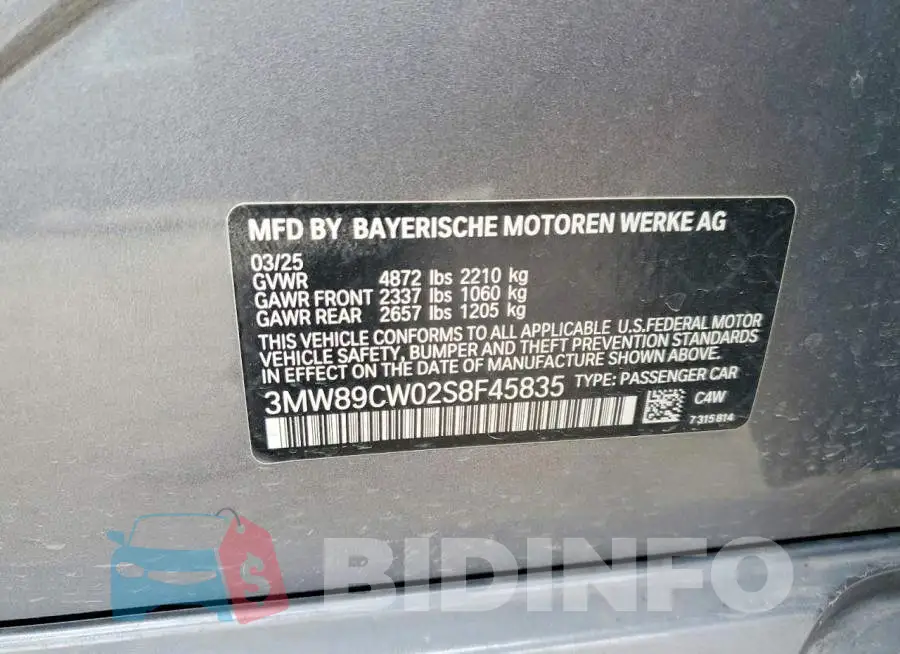 3MW89CW02S8F45835 Photo# 12