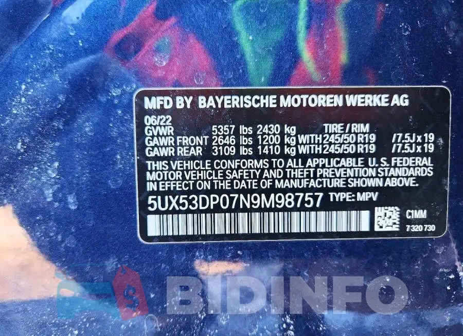 5UX53DP07N9M98757 Photo# 13