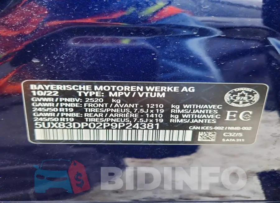 5UX83DP02P9P24381 Photo# 13