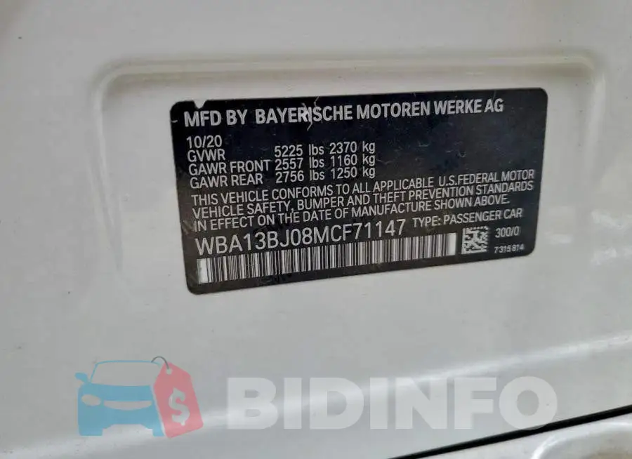 WBA13BJ08MCF71147 Photo# 12