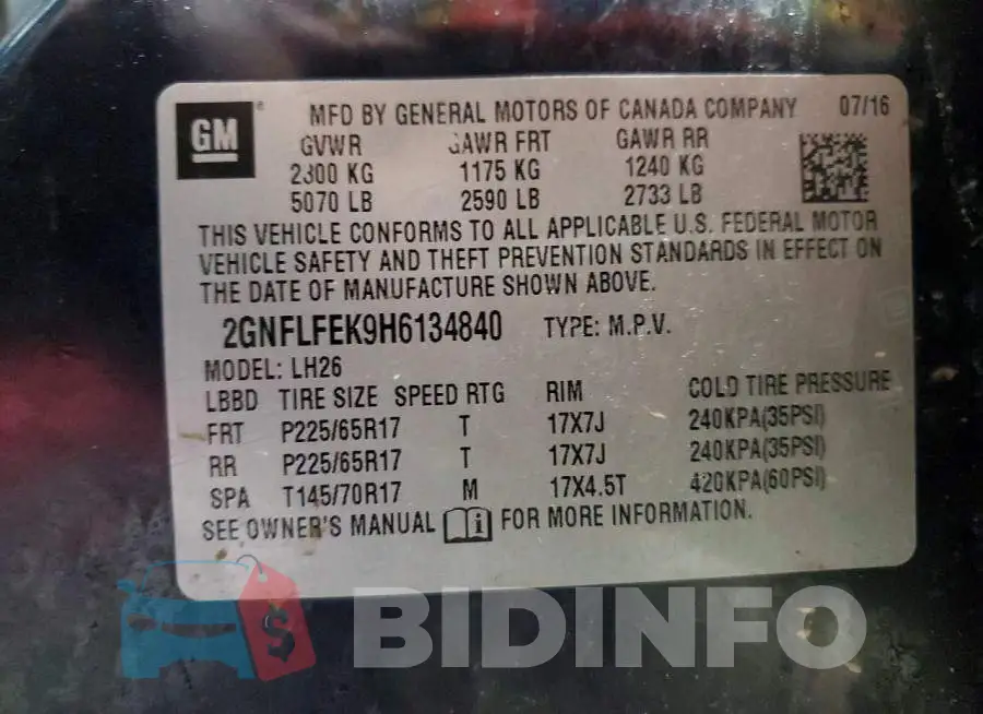2GNFLFEK9H6134840 Photo# 14