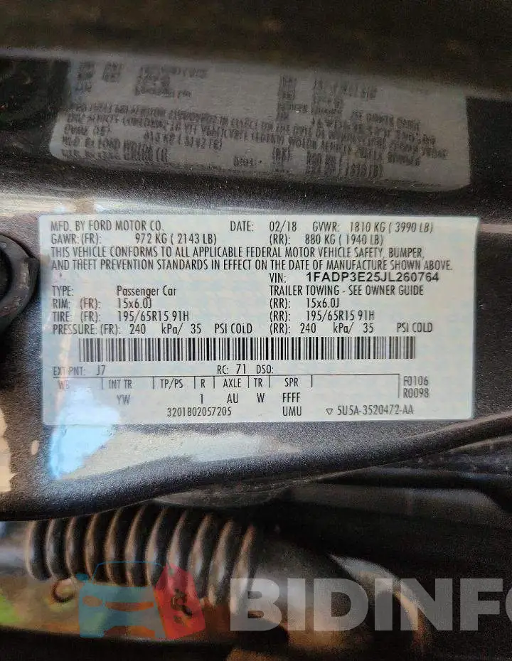1FADP3E25JL260764 Photo# 12