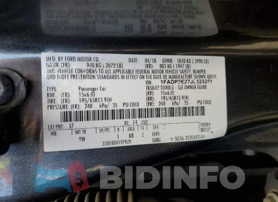 1FADP3E27JL323251 Photo# 12