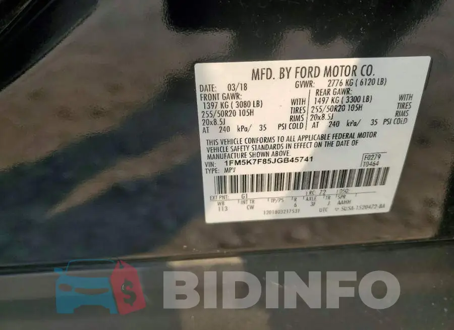 1FM5K7F85JGB45741 Photo# 13