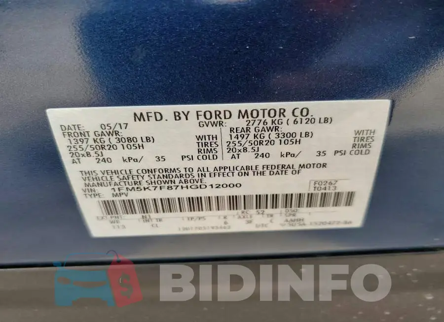 1FM5K7F87HGD12000 Photo# 13
