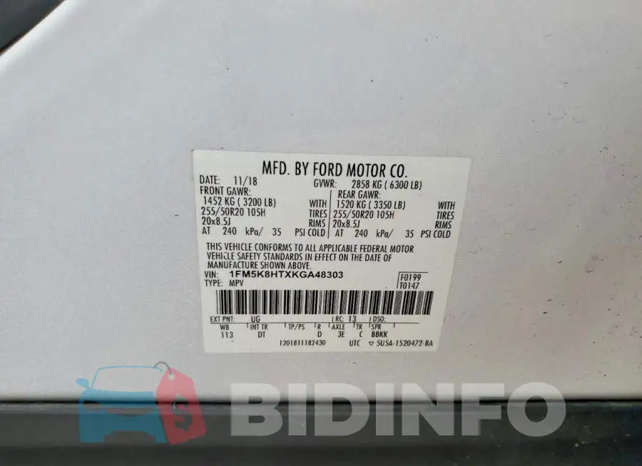 1FM5K8HTXKGA48303 Photo# 13