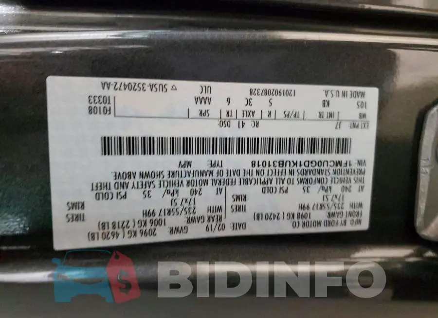 1FMCU0GD1KUB31018 Photo# 13