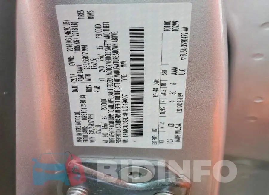 1FMCU0GD4HUD19007 Photo# 13