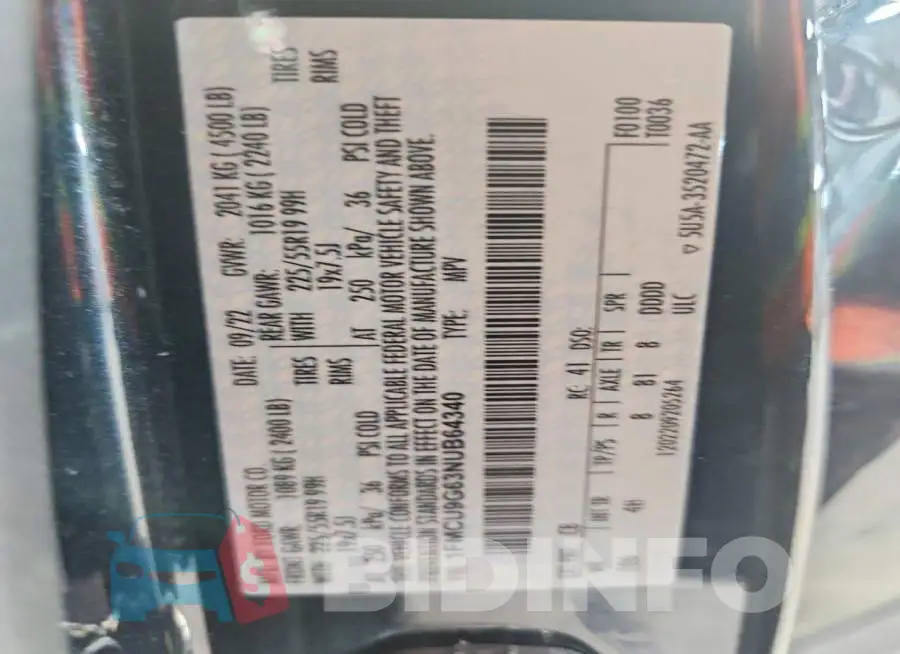 1FMCU9G63NUB64340 Photo# 13