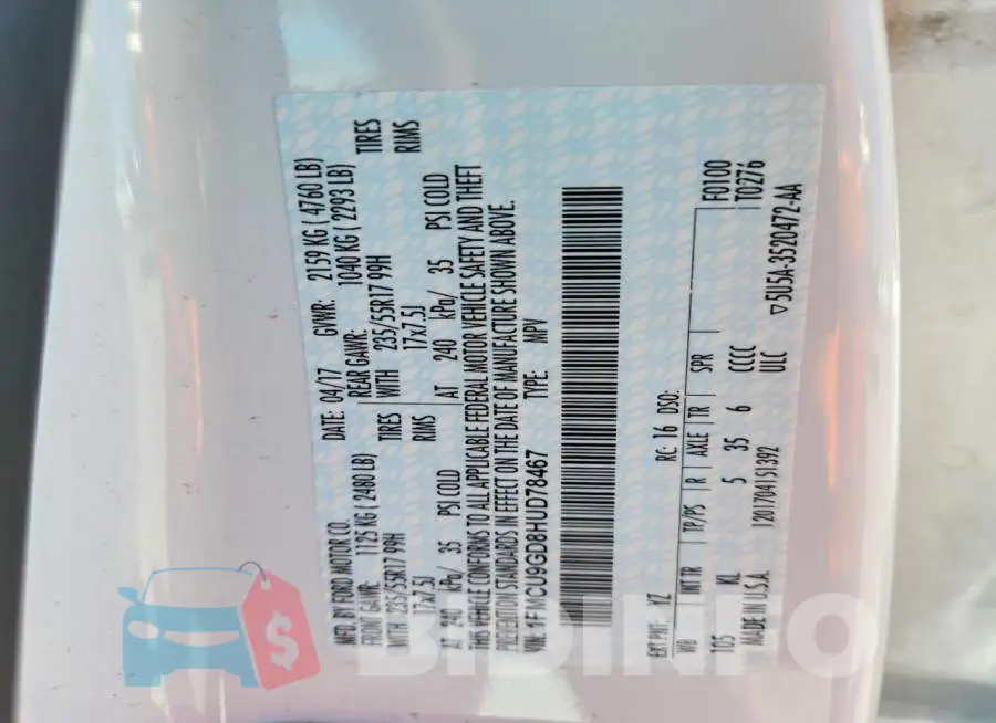 1FMCU9GD8HUD78467 Photo# 13