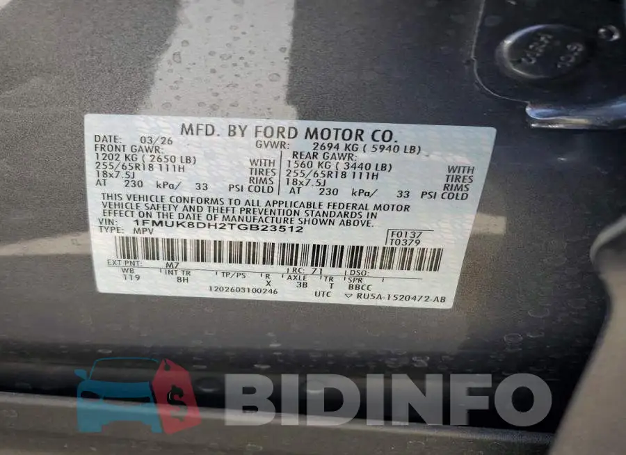 1FMUK8DH2TGB23512 Photo# 13