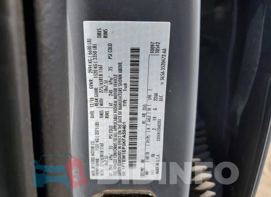 1FTEW1EP3KFA59401 Photo# 12