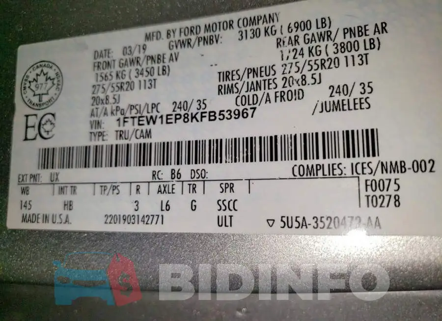 1FTEW1EP8KFB53967 Photo# 12